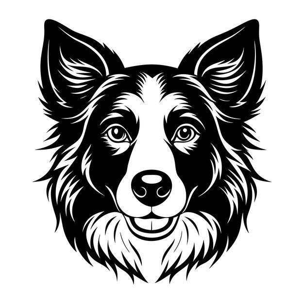 Vector border collie black and white logo engraving style