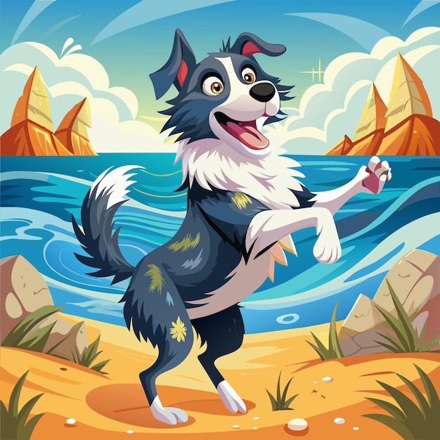 Border Collie Dog humiliated dancing ocean vector