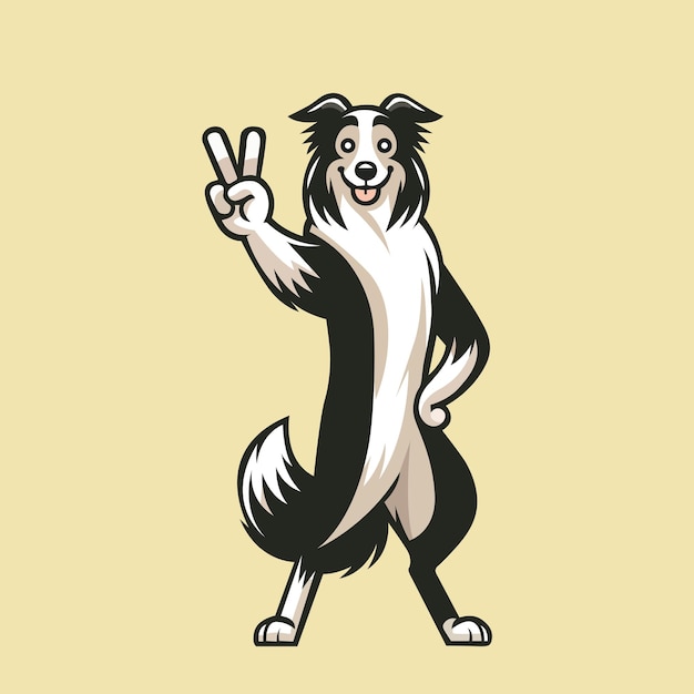 Border Collie Dog Peace Gesture Illustration Vector