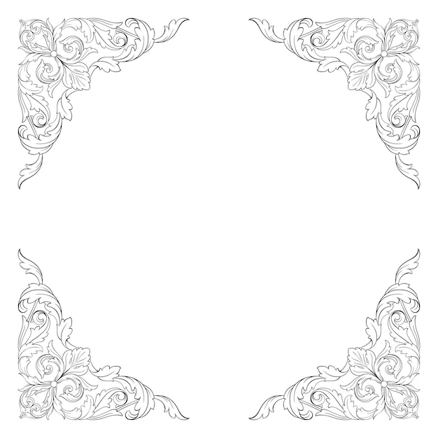 Border and Frame with baroque style.  Black and white color. Floral engraving decoration