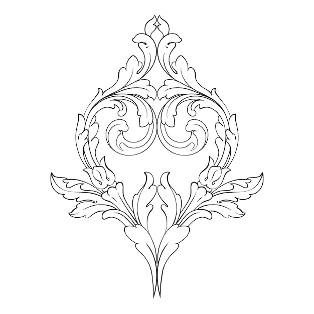 Border and Frame with baroque style.   Black and white color. Floral engraving decoration  