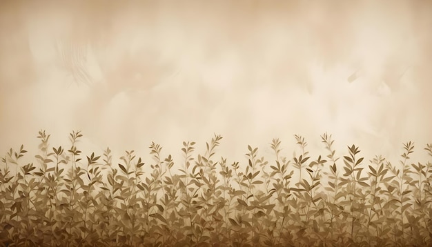 Vector border of sepiatoned plants with a soft ethereal background creating a peaceful and natural feel