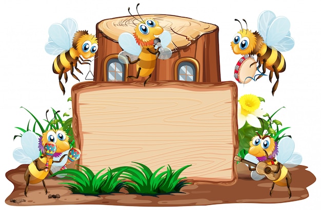 Border template design with insects in the garden background