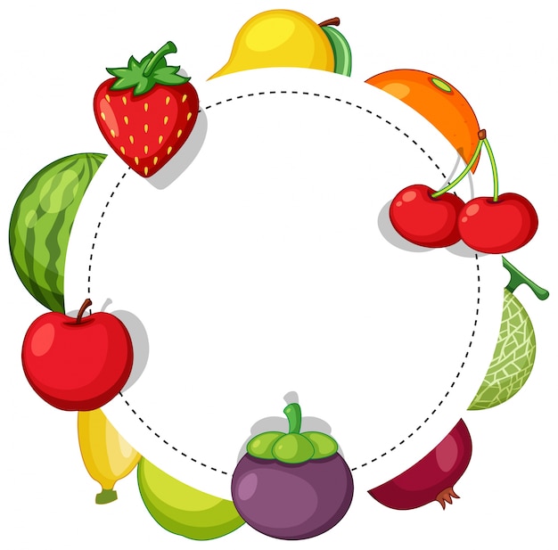 Border template wtih many types of fruits