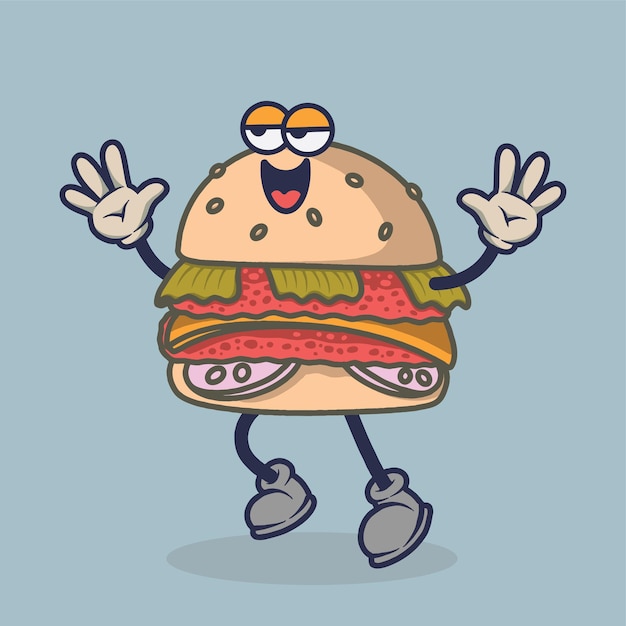 Vector bored burger with happy face expression sticker.