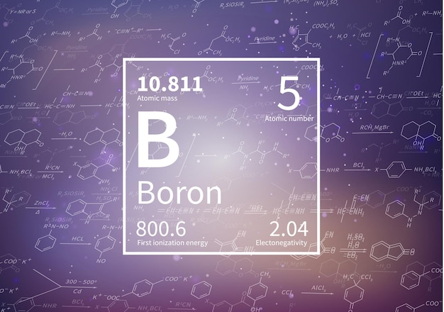 Boron chemical element with first ionization energy atomic mass and electronegativity on scientific background