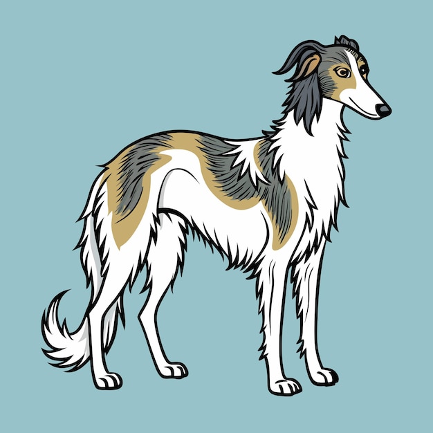 Vector borzoi puppy single line art style cartoon vector illustration