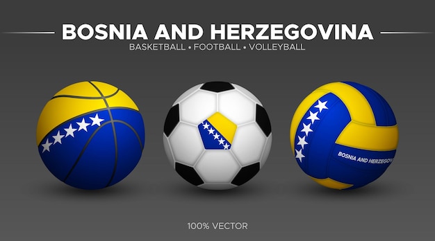 Vector bosnia and herzegovina flag basketball football volleyball balls mockup 3d vector sport illustration