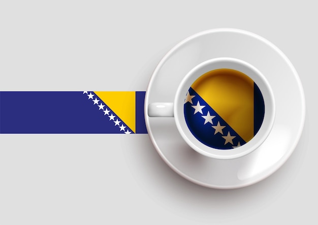 Bosnia and Herzegovina flag with a tasty coffee cup on top view