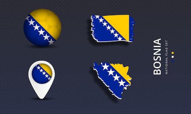 bosnia national country wave flag set