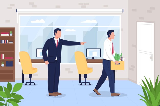 Boss firing employee from office job flat illustration.