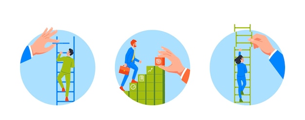 Boss Help Business Persons Climb The Stairs Isolated Round Icons Emphasizing Importance Of Guidance And Leadership