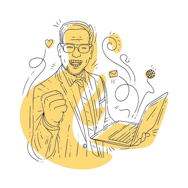 boss with laptop hand drawn illustration