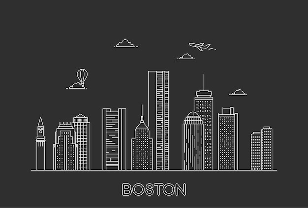 Boston city skyline. USA. Line art style illustration