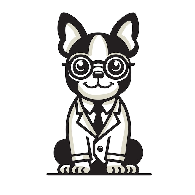 Boston Terrier Dog Doctor sitting and looking up illustration vector