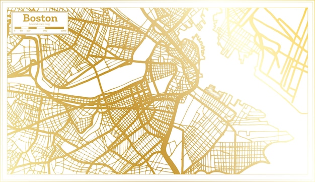 Boston USA City Map in Retro Style in Golden Color Outline Map