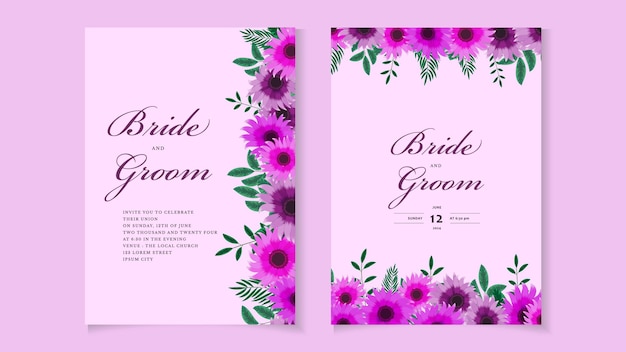 botanic wedding invite card template with wild flowers leaves Spring ornament concept