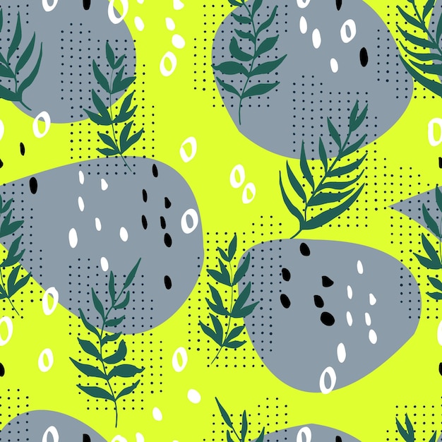 Botanical abstract seamless pattern of twigs with dots and spots