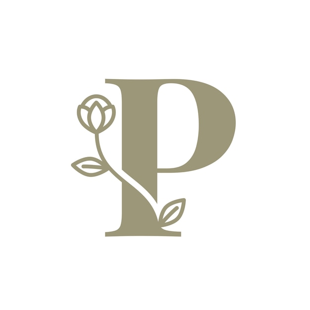 Botanical Alphabet Floral Letter P Logo