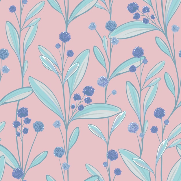 Botanical background with plants flowers berries