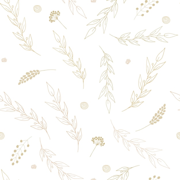 Botanical beige branches seamless pattern Hand drawn vector minimalistic elegant pattern