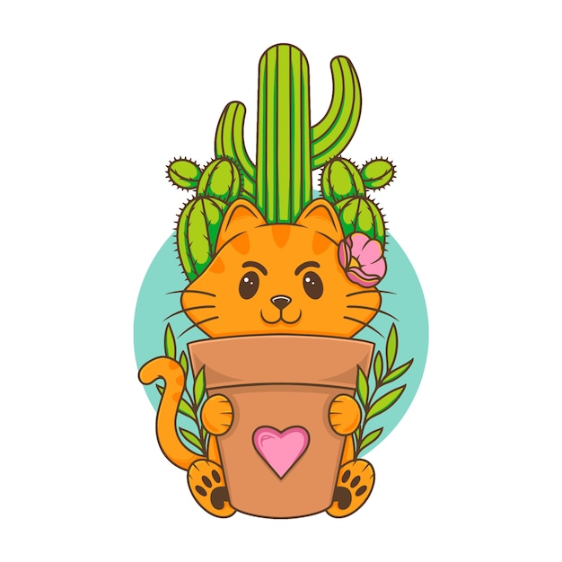 Botanical Cat Cute Kawaii Illustration