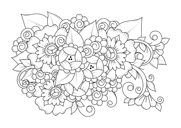 Botanical coloring page for children and adults. Art line. Black and white background for coloring.