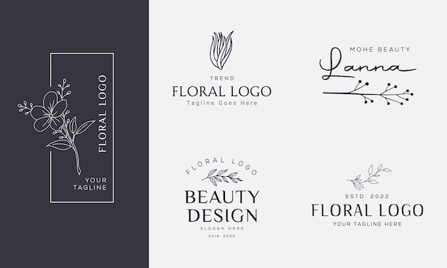 Botanical Floral element Hand Drawn Logo with Wild Flower Leaves Logo for feminine and cosmetic