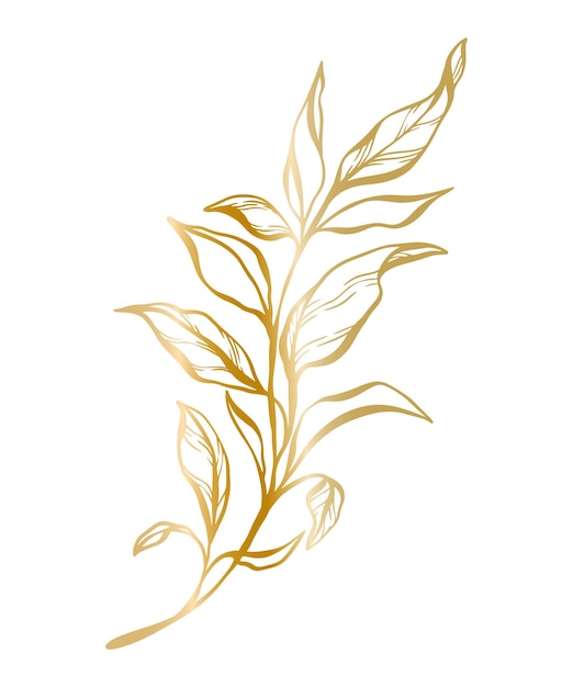 Botanical golden illustration of a leaves branch for wedding invitation and cards logo design web