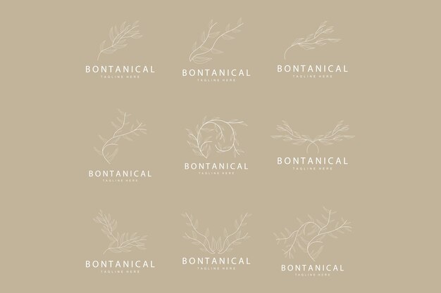 Vector botanical logo nature plant design flower plant icon vector with line model