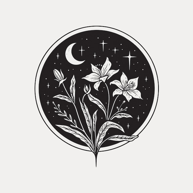 Botanical night sky illustration