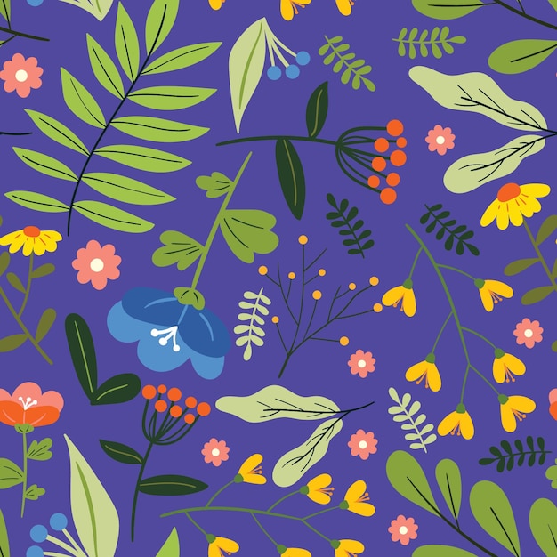 Botanical pattern with purple background