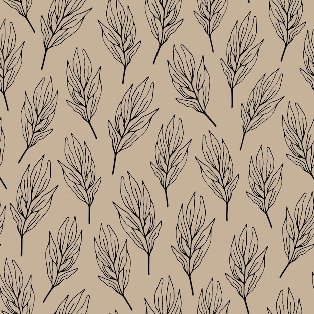 Botanical seamless pattern of twigs.vector Doodle hand drawn contour illustration