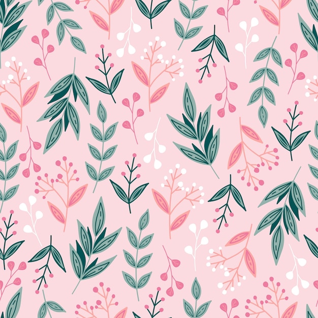 Botanical seamless pattern with flowers and leaves