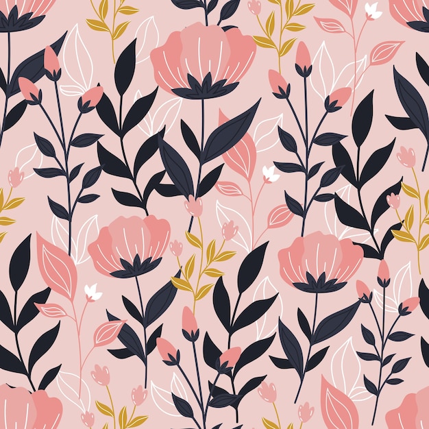 Botanical seamless pattern with flowers  and leaves