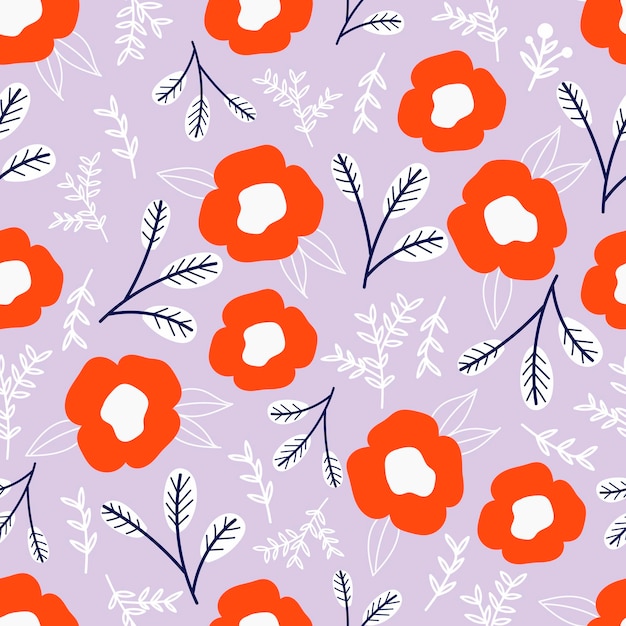 Botanical seamless pattern with flowers on pastel pink background. Leaves and flowers wallpapers.