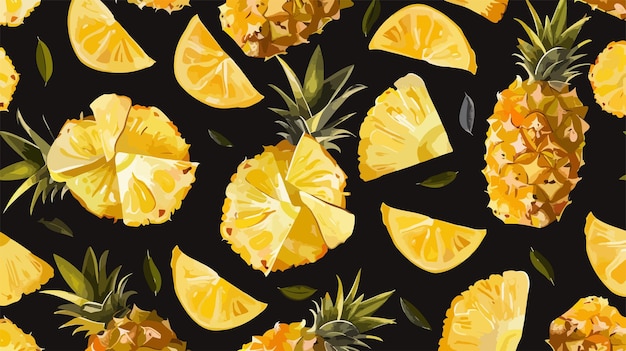 Vector botanical seamless pattern with ripe pineapple pieces