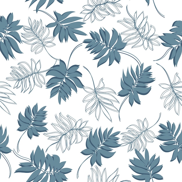 Botanical seamless tropical pattern with colorful plants and leaves on a white background Hawaiian style