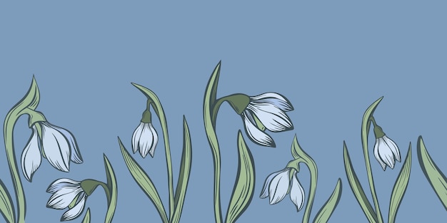 Botanical snowdrop flower seamless pattern