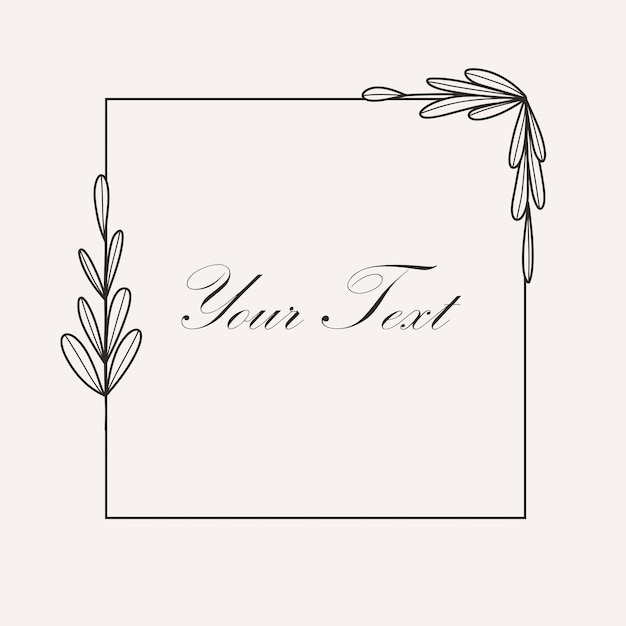 Vector botanical square frame hand drawn round line border branches with leaves wedding invitation and cards logo design and posters template elegant minimal style floral vector isolated illustration