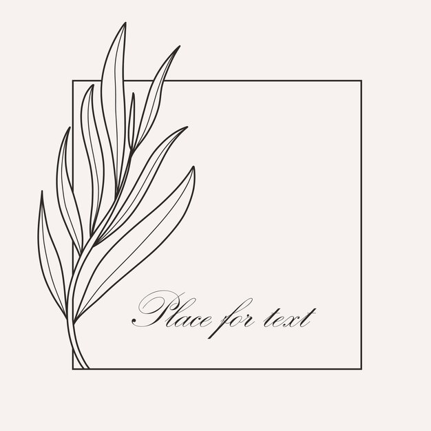 Vector botanical square frame hand drawn round line border branches with leaves wedding invitation and cards logo design and posters template elegant minimal style floral vector isolated illustration