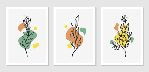 Botanical wall art design set with abstract shape minimalist