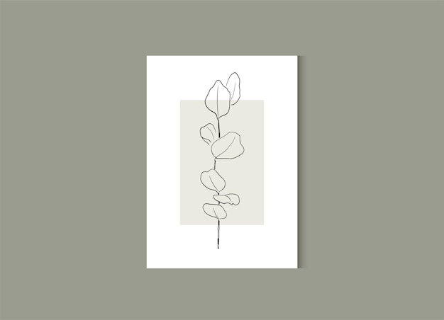 Botanical wall art Floral vector art for print Eucalyptus branch Modern line art Boho foliage botanical leaves