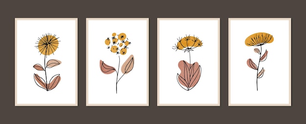 Botanical wall art   set. Minimal and natural wall art. Boho foliage drawing with abstract shape