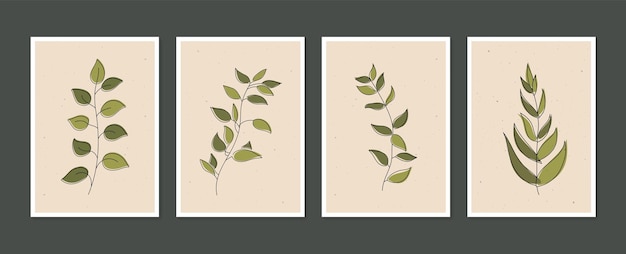 Vector botanical wall art vector set collection of contemporary art posters minimal and natural wall art