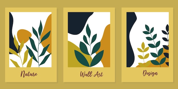 Botanical wall art vector set. colourful foliage line art drawing. Abstract Plant Art design