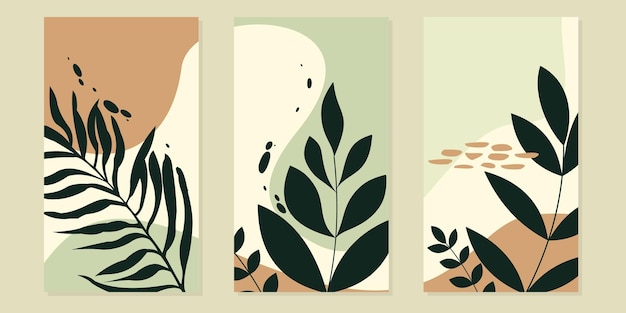 Botanical wall art vector set.hand drawn flower abstract illustration.design for print, cover