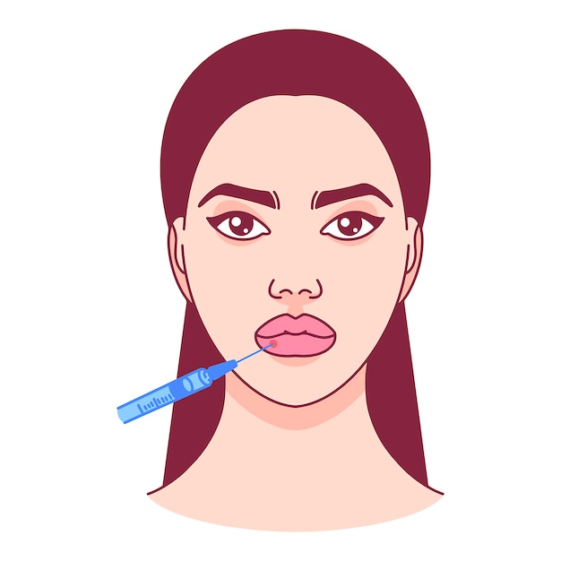 Botox injection on the lips. Plastic surgery. Vector illustration.