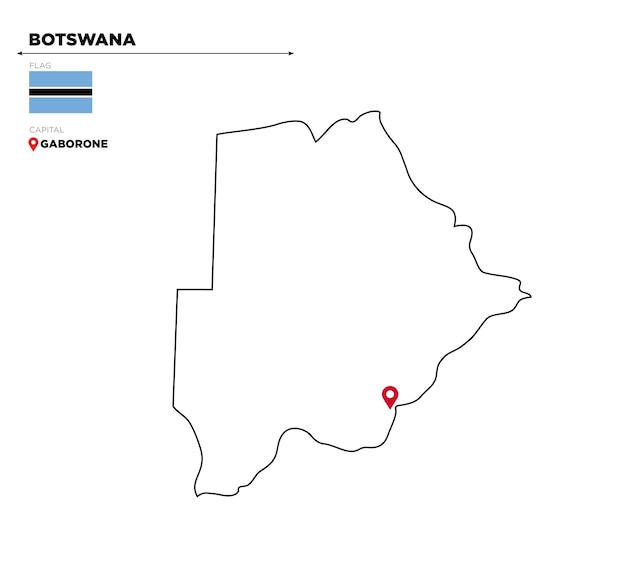 Botswana political map with capital city Gaborone and national flag and borders African country