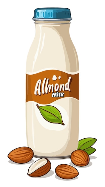 a bottle of almond milk with almonds illustration cartoon drawing artwork vector